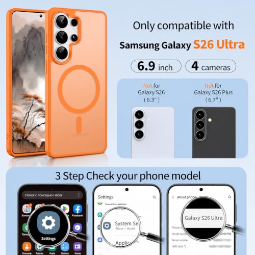 Image of Elzzi Magnetic Magsafe Case for Samsung Galaxy S26 Ultra 5G Cover, Compatible with MagSafe Translucent Matte Hard PC + TPU Back Cover, Slim Shock-Resistant Protective Case (Cosmic Orange)