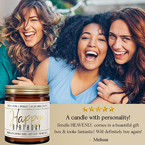 Happy Birthday Candle, Happy Birthday Gifts for Women - Soy Candle, w/ Vanilla Cup Cake & Sprinkles I Happy Birthday Candles for Women I 9oz Reusable Amber Glass Jar, 40Hr Burn Time, 9oz, Made in USA