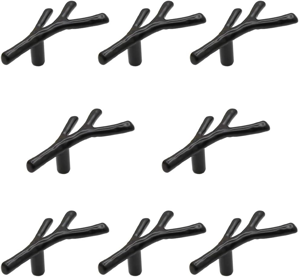 8 Pack Twig Knobs Tree Branch Handles Drawer Knobs Fashion Zinc Alloy Pulls Furniture Dresser Pull Handles Door Knobs for Cabinets (Black)