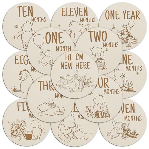 Image of Ecqizer Winnie Baby Milestone Marker for The Pooh Baby Shower Classic Winnie Baby Monthly Announcement Sign Newborn Sign Photo Prop Baby Stuff