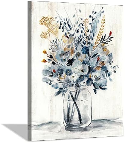 Hardy Gallery Abstract Flower Painting Wall Art: Botanical Flower Bouquet in Crystal Vase Picture Print on Wrapped Canvas for Home Kitchen (24'' x 18'' x 1 Panel)