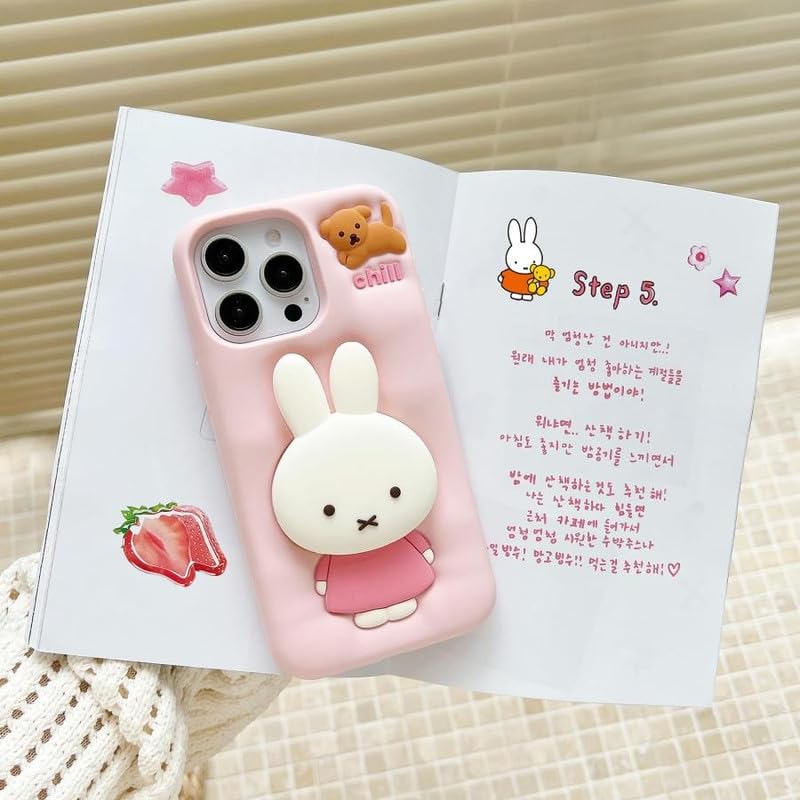 Image of COVERLY for iPhone 15 Pro Max 3D Miffies Bunny Cute Cartoon Case,Full Protective Case Kawaii Adorable Miffy Rabbit Pink Pop Case Holder Silicone Fashion Aesthetic Cover for Apple iPhone 15 Pro Max