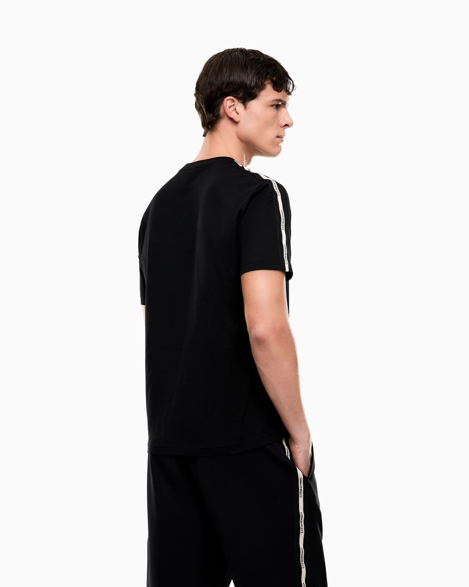 EA7 Hombre Camiseta con Cinta del Logo, Black