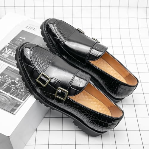Mens Weave Leather Slip-On Double Strap Loafers Retro Lug Sole Formal Business Prom Dress Flats Penny Monk Shoes4