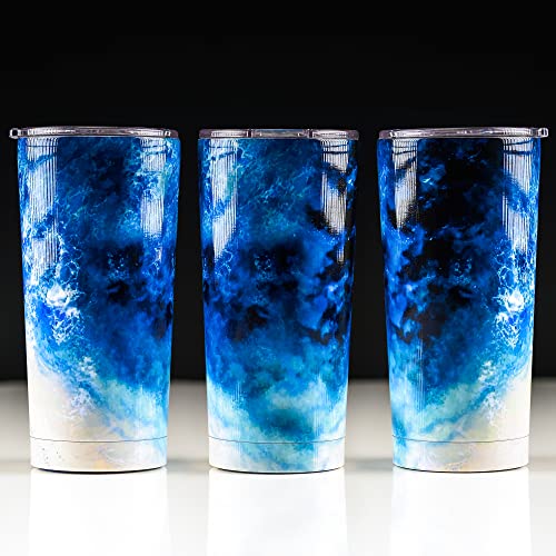 Greenline Goods Ocean Insulated Coffee Tumbler - 20 oz Metal Drink Cup With Slide Top Lid - Non Slip Silicone Base - Boho Stainless Steel Water Bottle Coffee Travel Mug