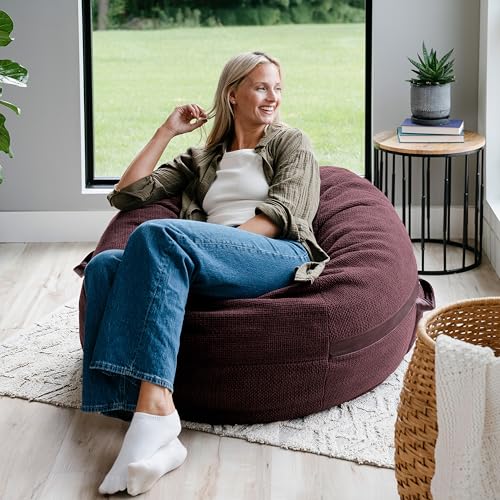 Image of Big Joe Fuf 4Ft Foam Bean Bag Chair with Removable Cover for Kids, Teens, Merlot Cloudweave, 4 Foot Large Reading and Gaming Seat | Premium Shredded Foam Filled, Cloudweave, Adult-Sized Comfortable Seating, Supports Up to 300 lbs
