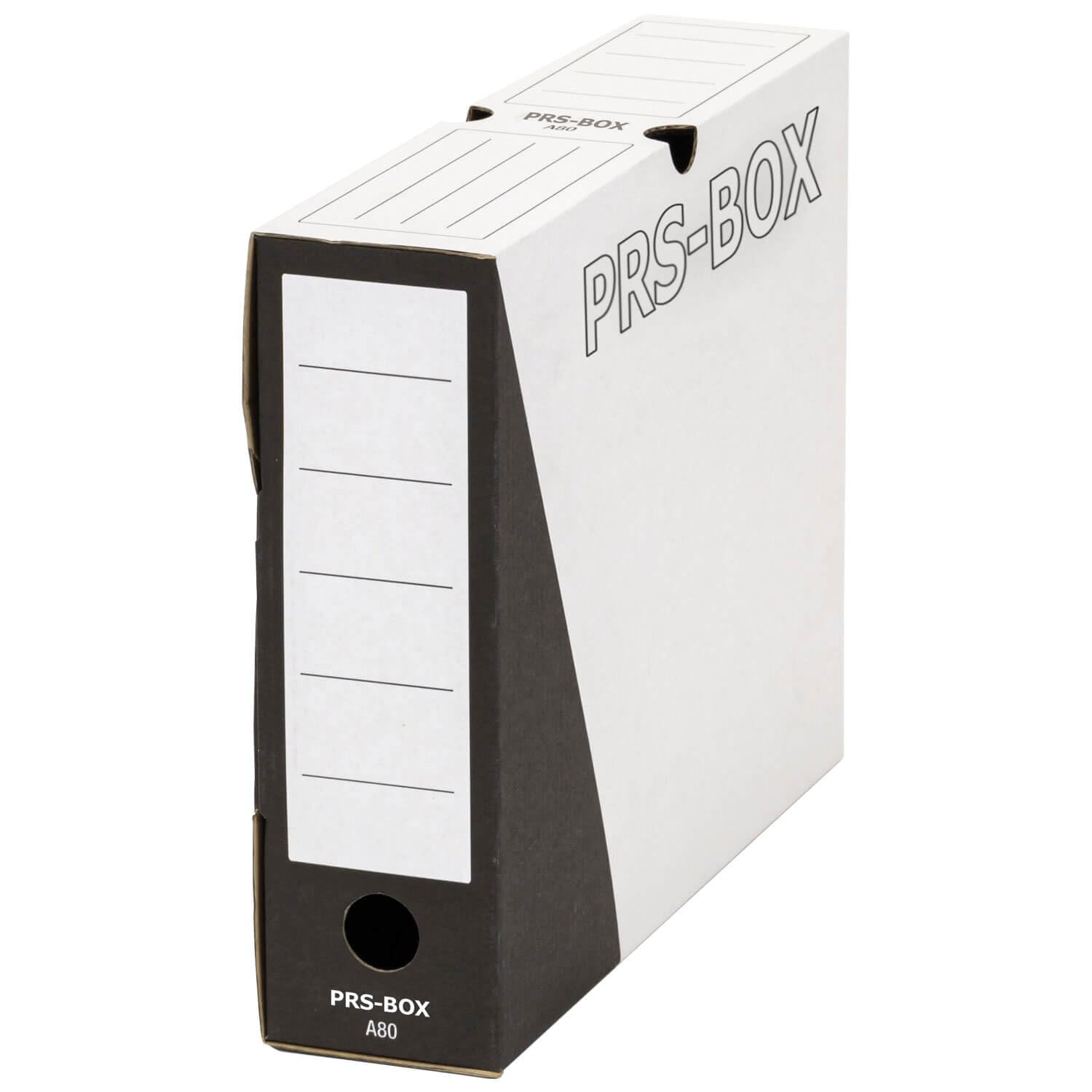 PRS Archivbox A80, Weiß/Schwarz, 80mm Rückenbreite, 20 Stück | Ablagebox, Archivcontainer, Dokumentenarchiv, ident zur PRESSEL Archivbox