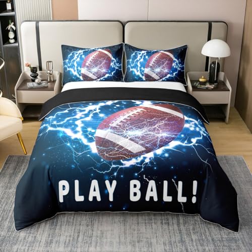 Loussiesd Funda de edredón de fútbol 100 % algodón, tamaño King, funda de edredón para niños, niñas, adolescentes, juego de ropa de cama transpirable con diseño de rayos, decoración de dormitorio