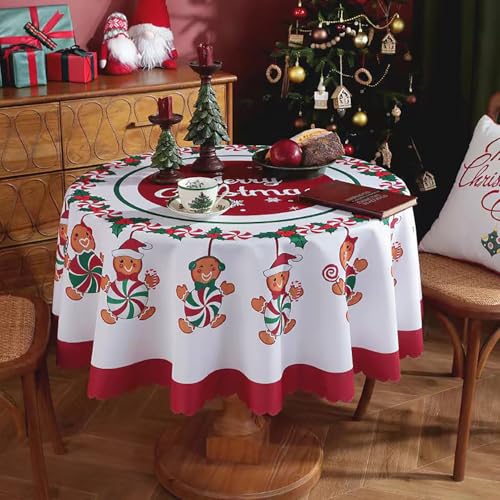 XQKXHZ Mantel Navidad Antimanchas Redondo, Mantel Lavable con Patrón Navideño, Grande Manteles Navideños de Poliéster, Manteles para Mesa Redonda Decoración de Navidad,180cm/71 Inch