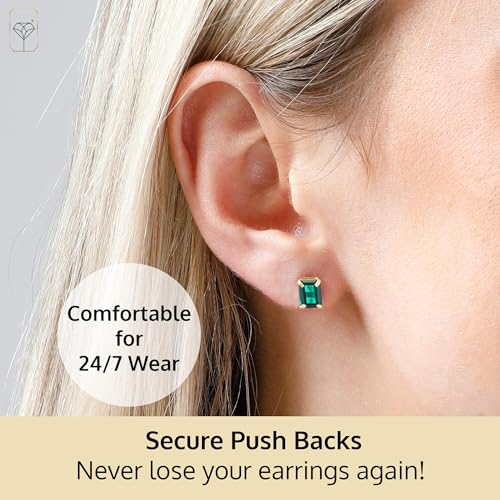 14k Gold Solitaire Gemstone Stud Earrings for Women | 7x5mm Birthstone Earrings by MAX + STONE4