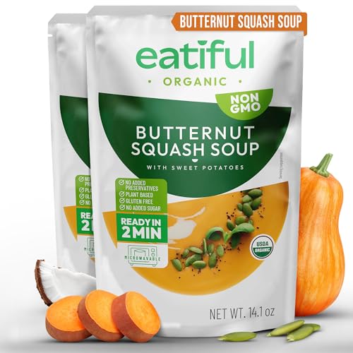 Image of EATIFUL Butternut Squash Soup, Ready To Eat Creamy Pumpkin Soup With Sweet Potatoes, Made With Organic Vegetables, Plant Based, No Added Preservatives, Gluten Free, NON GMO, 14.1 Ounce (Pack of 2)