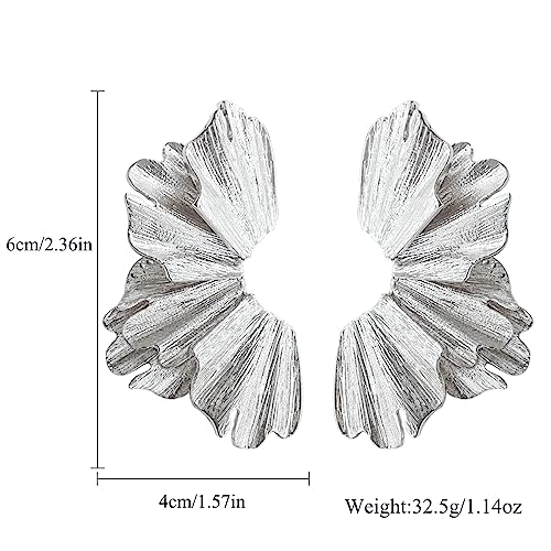 GILIEYER Gold Sculptural Flower Earrings, Exaggerated Floral Earrings Geometric Earrings Large Metal Flower Drop Earrings Punk Stylish Dangle Statement Earrings (style2-silver) by GILIEYER - Used condition - Image 4