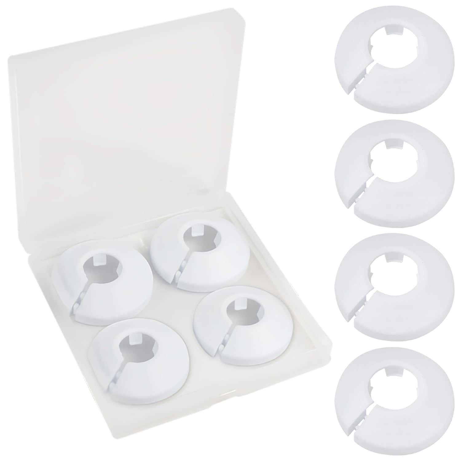 Mromax White Fit 0.63" Outer Diameter Flange Water Pipe Cover Decoration Pipe Cover Radiator Pp Plastic 16Mm Escutcheon Collar For Wall Pipe Tube Decoration 4Pcs