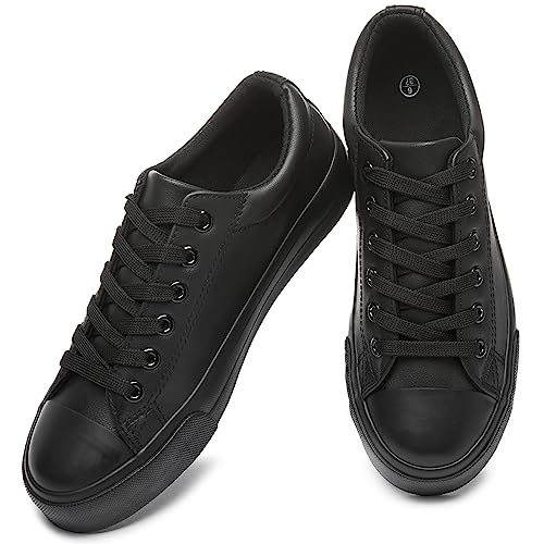 Zapatos Dama, Shoes Eydram - Tenis de tenis de piel sintética para mujer, color blanco, con cordones, zapatos de moda bajos (suaves y antideslizantes), Negro (Full Black), 9 US