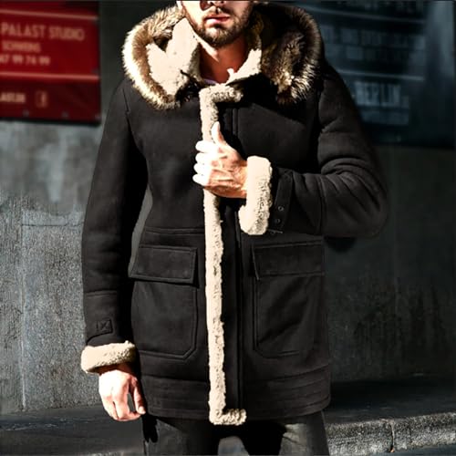 Winter Coats for Men Long Faux Fur Coat Fleece Lined Zip up Hoodie Fur Hood Coat Warm Overcoat Thicken Fleece Hoodie2