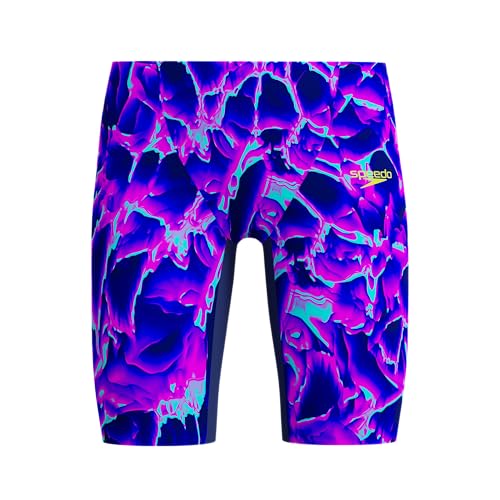 Image of Speedo Boys Fastskin Junior Endurance+ Max High Waisted Jammer Swim Trunks Swimmers Cave Current/Neon Jelly Size 7-8 Years
