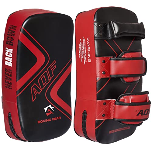 AQF Bouclier De Boxe Coussin De Bras Courbé pour Coups Thai Kick Boxing Focus Muay Gant De Protection pour Coups De Poings MMA (Paire, Rouge)