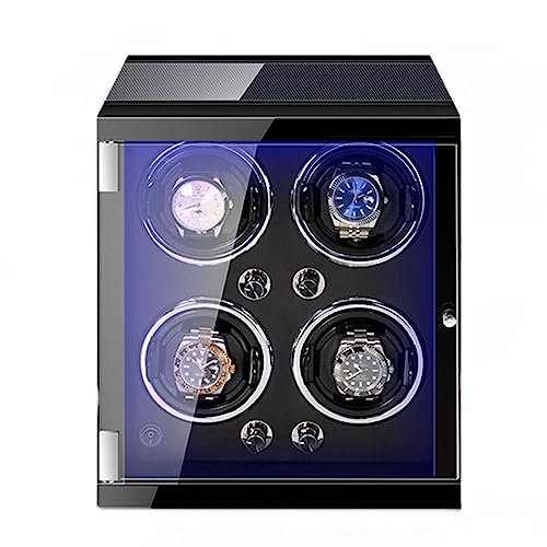Watch Winder Caja enrolladora de Reloj con Carcasa de Madera para 4 Relojes automáticos, Estuche de exposición con retroiluminación LED, Motor silencioso, antimagnetización Watch Winder