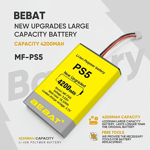 Image of PS5 Controller Battery, High Capacity 4200mAh LIP1708 Li-ion Replacement Battery for PS5 Controller CFI-ZCT1 W B U Replace PS5 Battery with Tool Kits