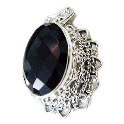 Pendentif onyx noir naturel : idée cadeau collier argent vintage pour femme