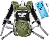 Hydration Backpack with 2L Water Bladder by BloomFox– 600D Light Polyester & Spacious Outdoor Sports Rucksack + Raincover for Camping, Travel, Bicycle, Running, Hiking – for Adults and Kids