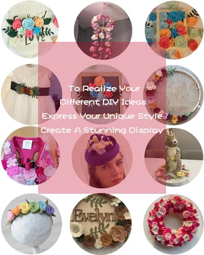 Image of BAZIMA Felt Flowers and Succulents Kit - DIY Wreaths, Vertical Garden, Baby Shower, Create Headbands - 20 Felt Flowers and 17 Leaves
