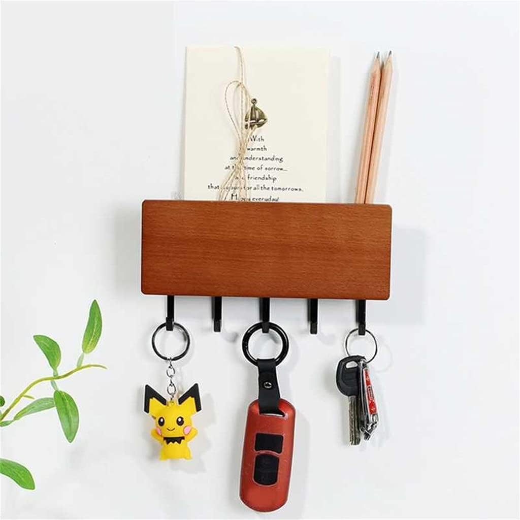 Wooden Decorative Wall Storage Box with Hook Sundries Storage Shelf Wall Hanger Organizer Key Rack Wood Wall Shelf (Color : White) (Black) image 3