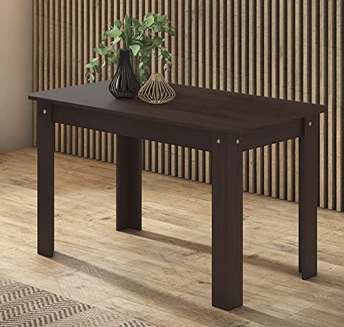 JUANIO Mesa de Comedor Extensible Rectangular Color Wengué - Longitud 140-184 x Profundidad 80 x Altura 73,6 cm