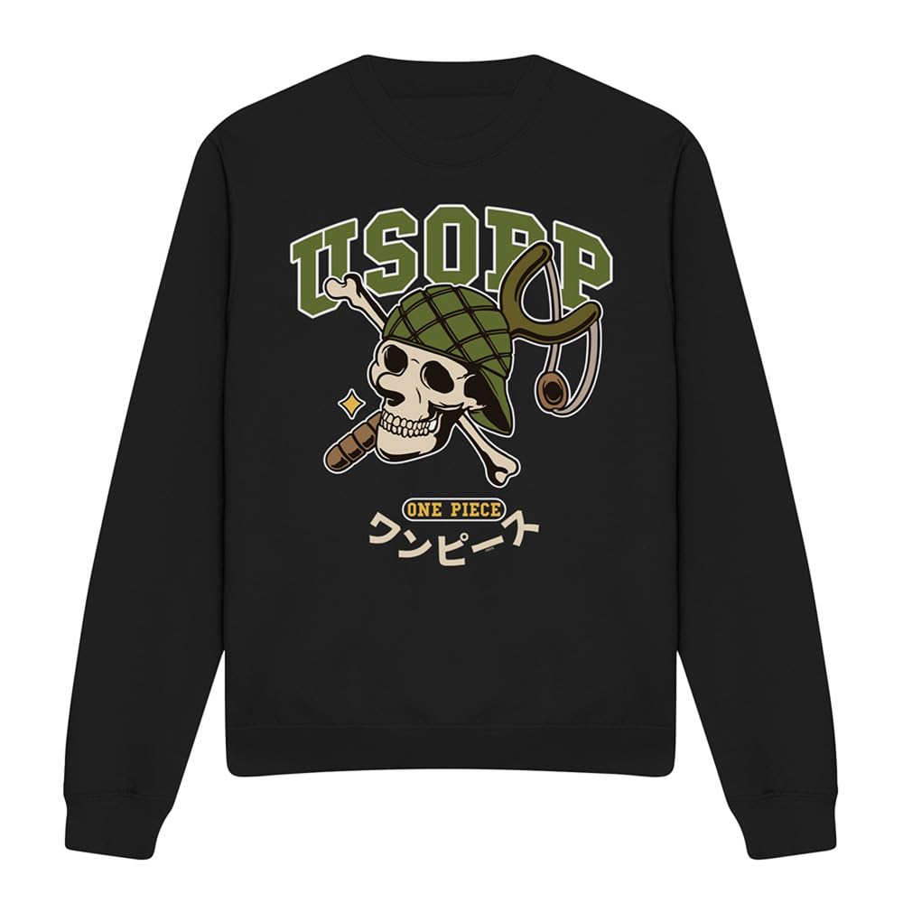 One Piece Usopp Collegic Skull Unisex Sweatshirt, Black, X-Large