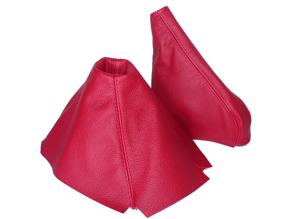 The Tuning-Shop Ltd Compatible with Shift Boot & E Brake Boot for Honda CRX Del Sol 1992-1998 Red Leather Red Stitching