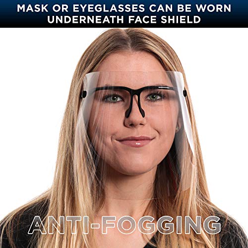 Image of TCP Global Salon World Safety Face Shields with Black Glasses Frames (Pack of 25) - Ultra Clear Protective Full Face Shields to Protect Eyes, Nose, Mouth - Anti-Fog PET Plastic, Goggles