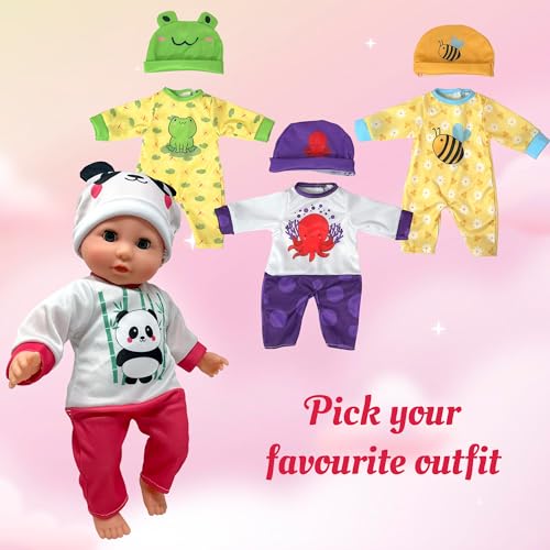Soft Body Baby Doll with Accessories & 4 Sets of Animal Outfits, Realistic Baby Doll with Clothes & Toys, 14 Inch Doll Play Set Wardrobe Closet, Baby Dolls for Girls, Kids Gift for 3 4 5 Year Old