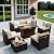 VONZOY 8 Pieces Outdoor Patio Furniture Set with 44" Fire Pit Table Rattan Sectional Conversation Sets w/Gas Fire Pit, Coffee Table, 2 Waterproof Covers, Khaki