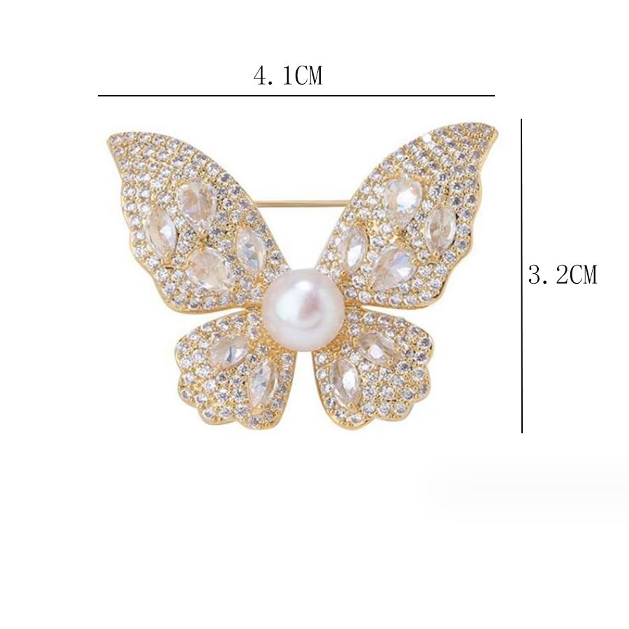 Image of Butterfly Crystal Rhinestone Brooch Pin for Women Colorful Glitter Pearl Bead Lapel Pins Hats Clothes Dress Accessories Jewelry