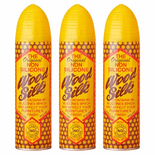 3 x 225ml WOOD SILK Furniture Polish Spray Non-Silicone Formula with Natural Beeswax Long-Lasting Shine & Protection for Wooden Surfaces Aerosol Polish for Furniture Care (ARISTOWAX)