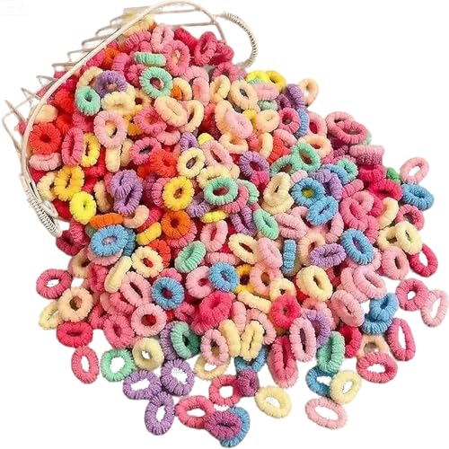 Image of 500 PCS Multicolor Cotton Hair Ties, Small Seamless Kids Hair Ties – Soft No-Crease Baby Hair Elastics for Girls, Kids & Toddlers, Gentle Ponytail Holders for Thin & Thick Hair. (multicolour)