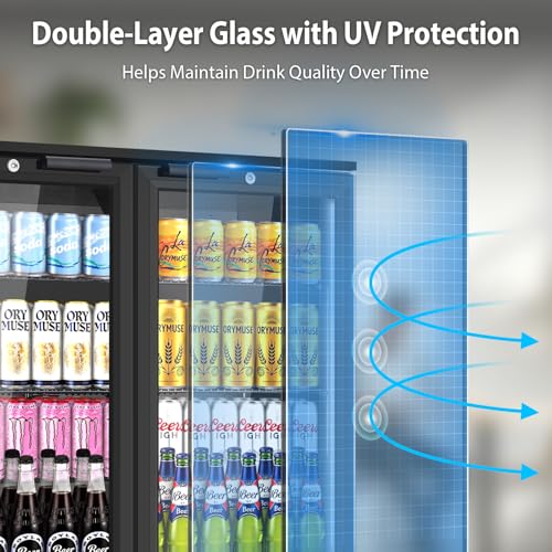 Image of ORYMUSE 36 Inch Commercial Back Bar Cooler with 2 Glass Doors, 7.2 Cu.Ft Under Counter Beverage Refrigerator with Safety Lock and LED Light for Bar, Restaurant and Home, Black