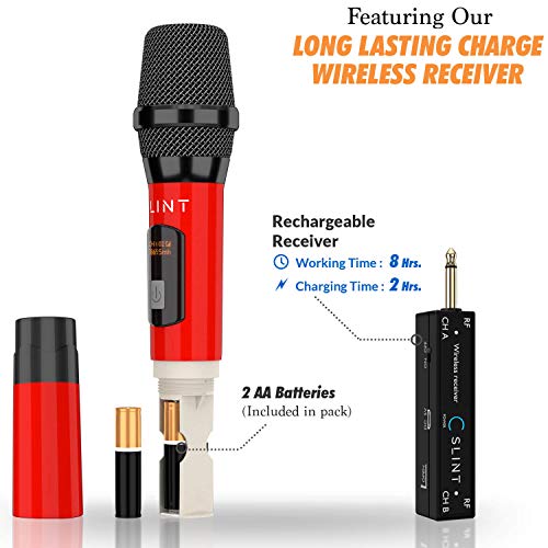 Wireless Microphone System - Microfonos Inalambricos Wireless Microphone System UHF Handheld Mic - Dual Professional Microphone Set for Karaoke Machine, Party, Church with Receiver