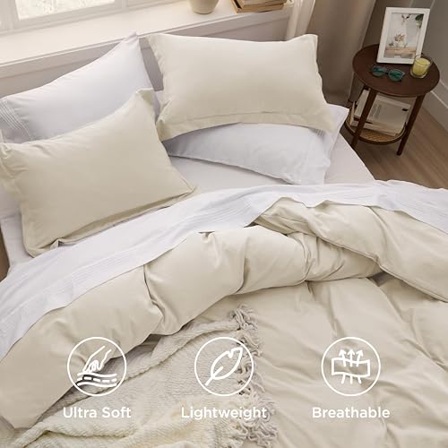 Image of Bedsure Oat Milk Duvet Cover King Size - 3 Pieces Prewashed Cotton-Like Polyester Extra Soft Bedding Set, Includes 1 Duvet Cover 104x90 Inches with Zipper Closure & 2 Pillow Shams, No Comforter