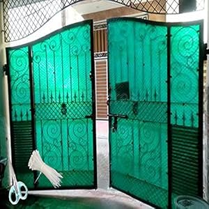 MESH MASTERS UV Resistant 3 X 10 Feet PVC Gate Sheet_Grill Sheet_Gate Covering Sheet_Balcony Saftey Sheet_Privacy Sheet_Green Color_with 1 Scissor_50 Tags MMSGT9