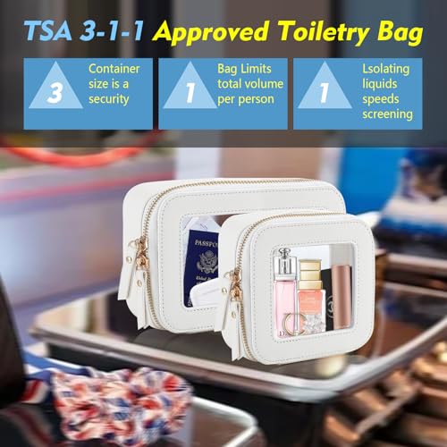 Clear Toiletry Bag and Mini Makeup Bag with Zipper Set is a Convenient, Waterproof Toiletry Bag for Travel and Essentials for Women on the Go(White, M+MINI)4