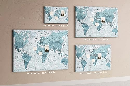 Tableau liège 120x80 horizontal avec carte du monde colorée pour bureau