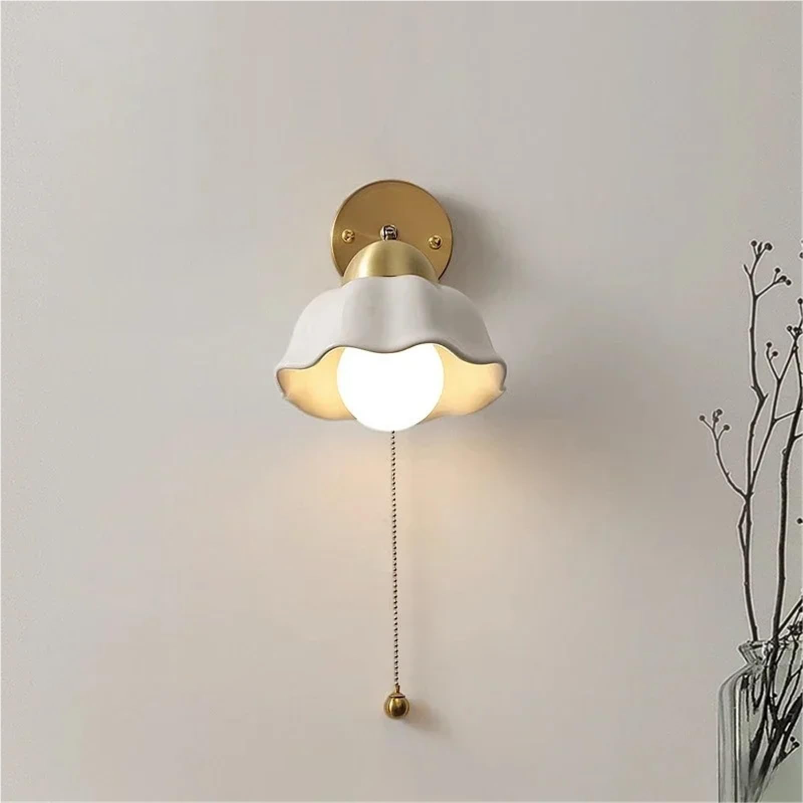 Kexcftg Warm Light Ceramic Wall Lamp Led European Simple Bedside Lamps Modern Living Room Study Pull Rope Iron Art Lighting Yard Light(Warm Light)