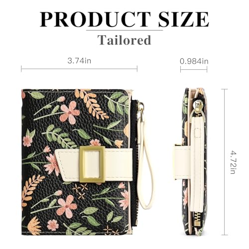 Image of RNIEGA Small Wallets for Women Bifold Vegan Leather Wallet RFID Blocking | Floral Pattern Card Holder with Zipper Pocket