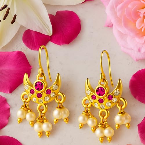 Image of VAMA FASHIONS 18K Gold Plated Anti Tarnish Half Moon Peacock Shape Traditional Maharashtrian Press on Bugadi Upper Ear Clip on Earrings For Women & Girls