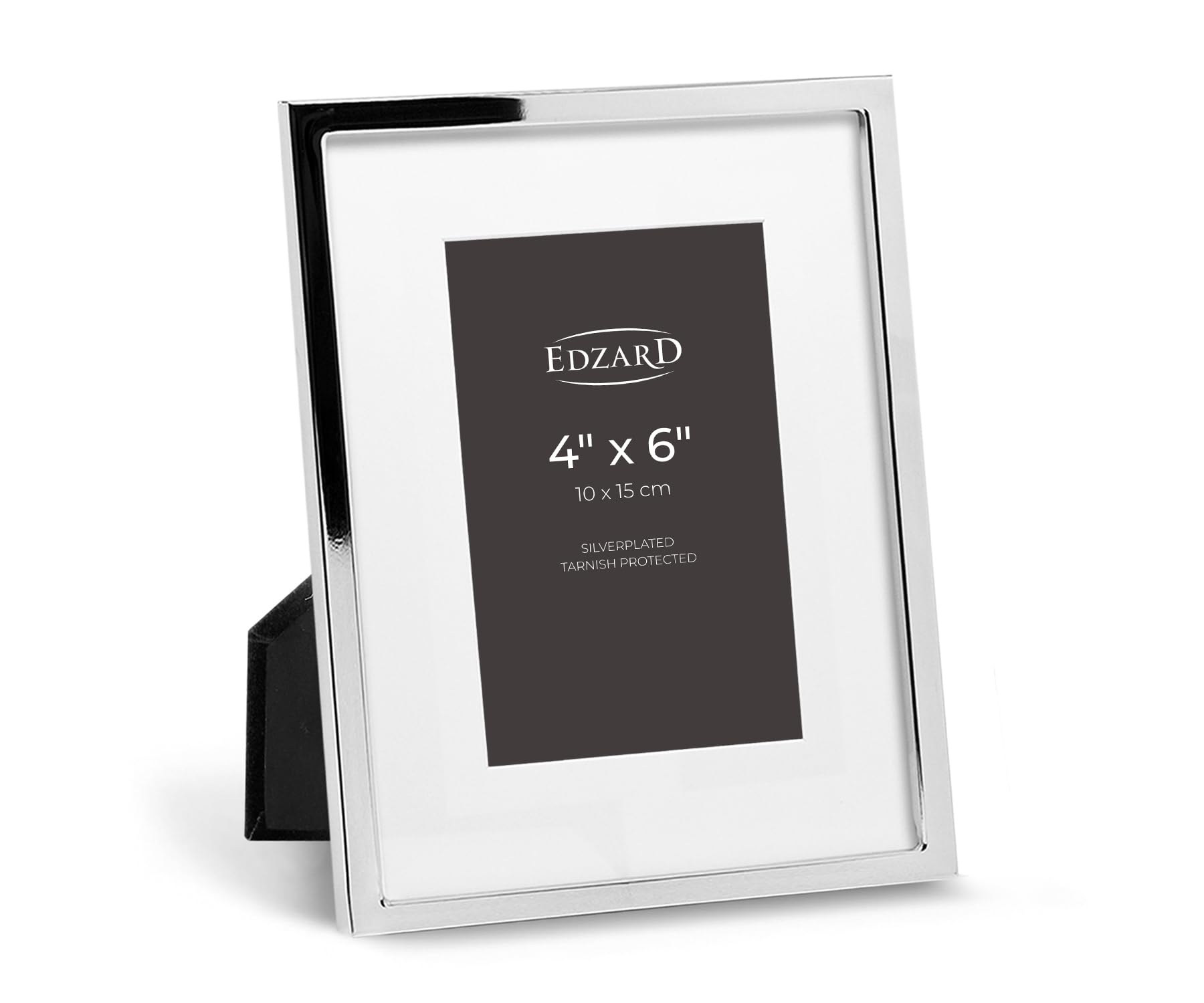 Edzard Silver Plated Photo Frame 4"x6" (10x15 cm) Rivoli, Non-Tarnishing, High Gloss Finish, Real Glass Front & Premium Velvet Back, Portrait or Landscape Display