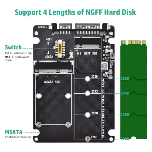 Adaptador MSATA/M.2 NGFF a SATA III para disco SSD 2.5" miniatura 4