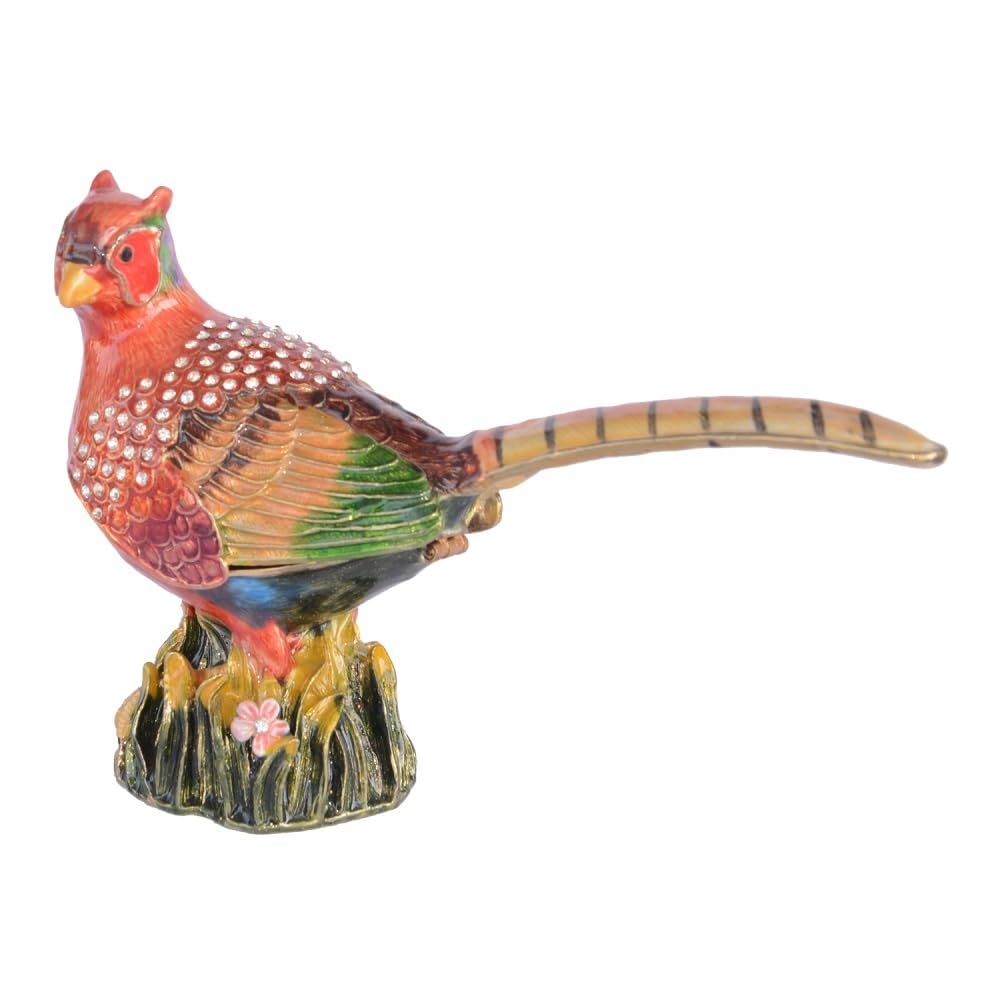 YOPI Pheasant Bird Trinket Box, Metal Jewelry Container, Ring Holder, Necklace Storage, Souvenirs