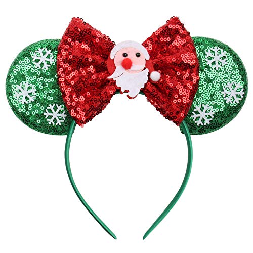 Christmas Headwear Sequins Mouse Ears Red Bow Headband for Women Holiday Costume Headband Glitter Girl Party Favors Accessories Funny Chirstmas Gifts for Adults