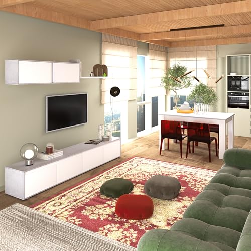 duehome | Conjunto Reversible de Salon, Mueble de TV, Modulos de Comedor, Modelo Arlet, Acabado en Blanco Artik y Cemento, Medidas: 200 cm (Largo) x 41 cm (Fondo) 43 cm (Alto) - imagen 5
